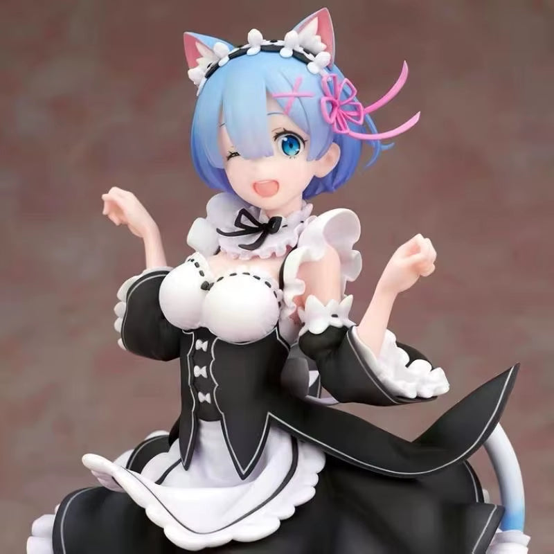 21Cm Maid Blue Hair Cat Ears Cute Girl Skirt Anime Girl Figure Action Figure Adult Collectible Model Doll