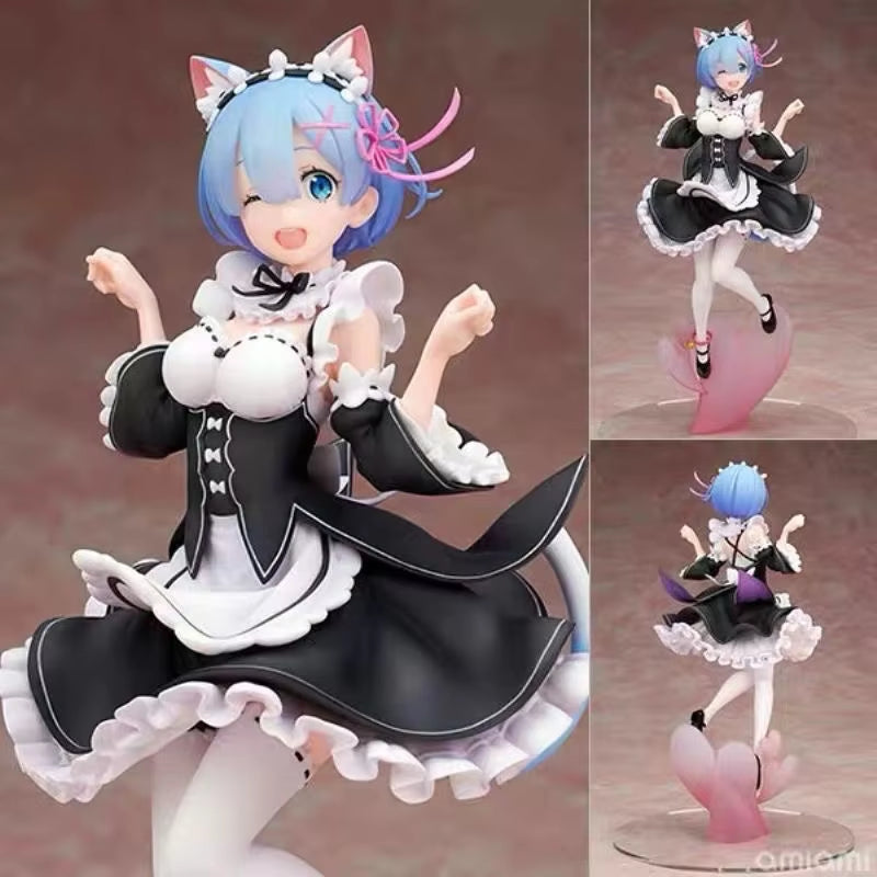 21Cm Maid Blue Hair Cat Ears Cute Girl Skirt Anime Girl Figure Action Figure Adult Collectible Model Doll