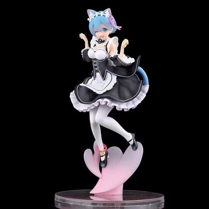 21Cm Maid Blue Hair Cat Ears Cute Girl Skirt Anime Girl Figure Action Figure Adult Collectible Model Doll