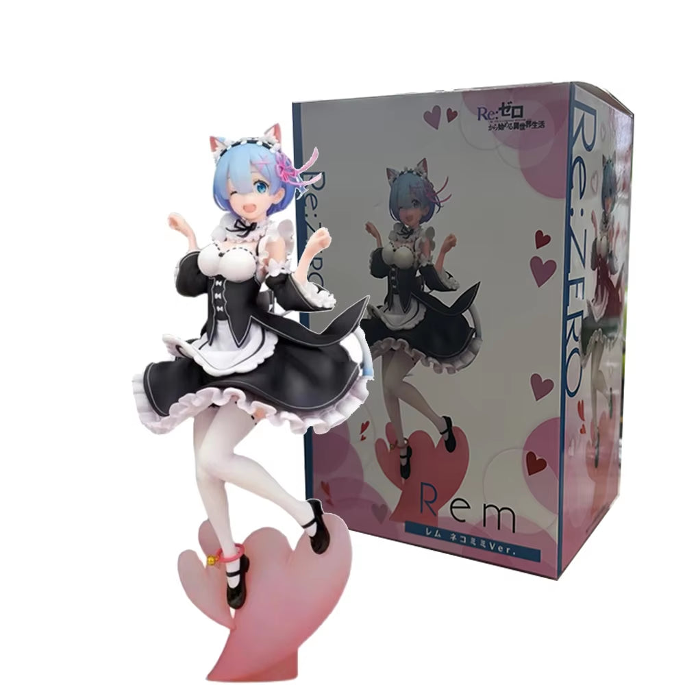 21Cm Maid Blue Hair Cat Ears Cute Girl Skirt Anime Girl Figure Action Figure Adult Collectible Model Doll