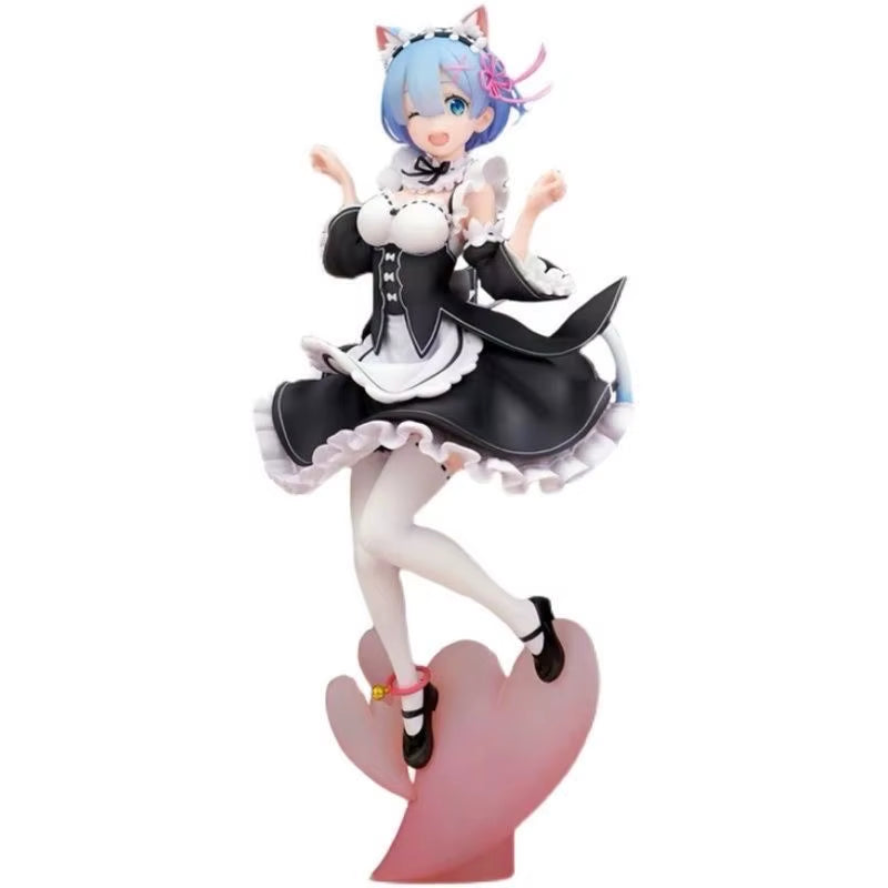 21Cm Maid Blue Hair Cat Ears Cute Girl Skirt Anime Girl Figure Action Figure Adult Collectible Model Doll