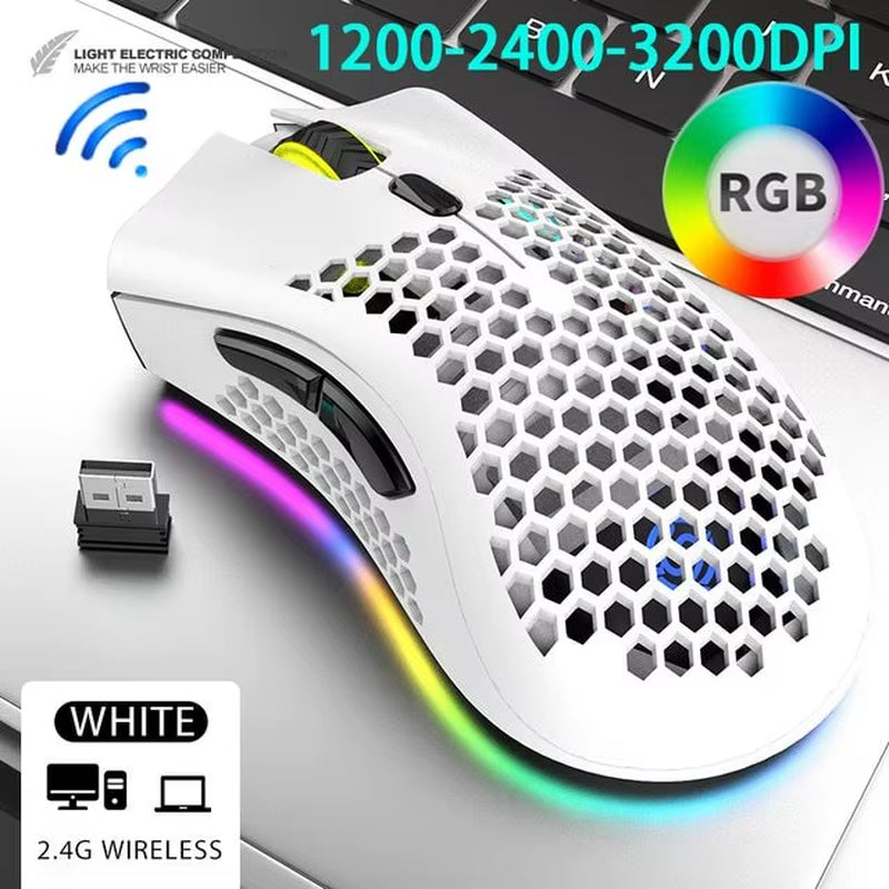 BM600 Rechargeable Gaming Mouse USB 2.4G Wireless RGB Light Honeycomb Gaming Mouse Desktop PC Computers Notebook Laptop Mice